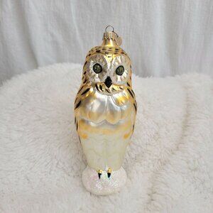 Vintage 6 3/4" Glitter Blown Glass Owl Christmas Ornament Larry Fraga Poland